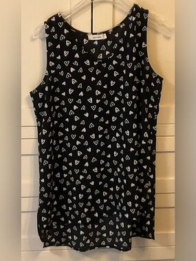 Mandee Black Top with White Heart Print